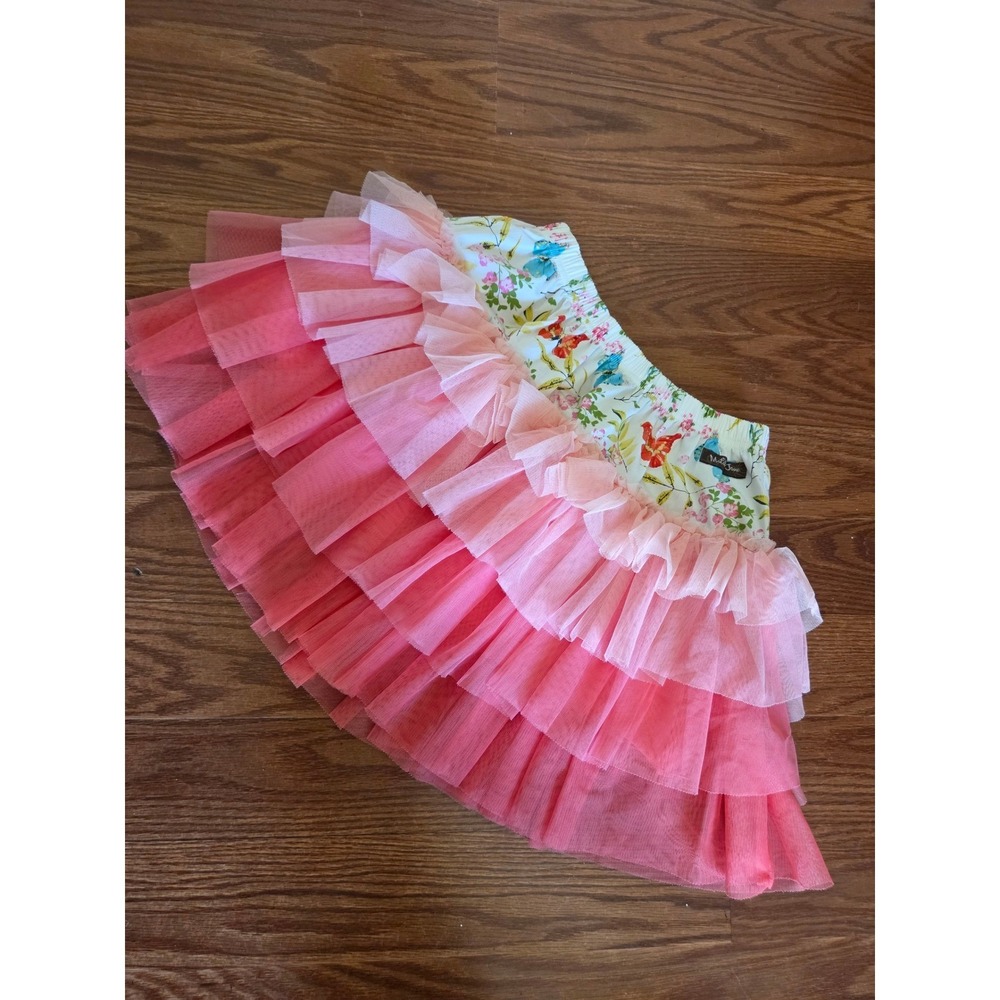 Matilda Jane Girls Pink Tulle Tiered Tutu Skirt Floral Butterfly Size 8 JE15169